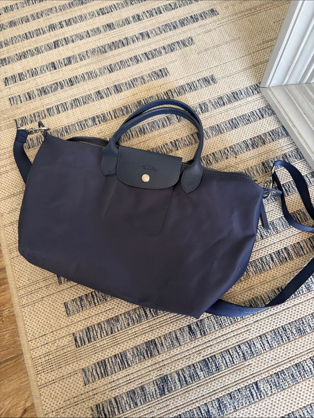 Longchamp Navy Nylon Le Pliage Tote with Removable Strap